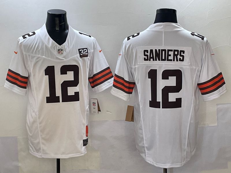 Men 2025 Cleveland Browns #12 Sanders White Throwback Three generations Nike Limited NFL Jersey style 1